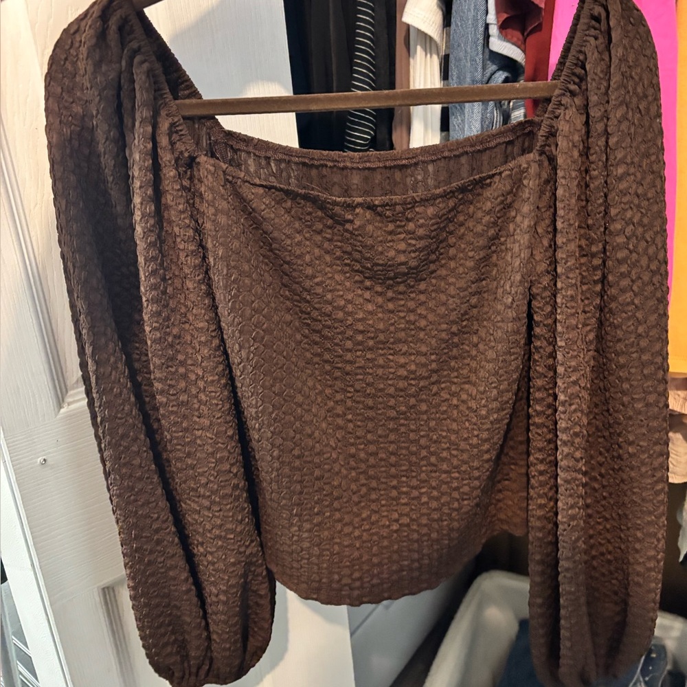 Brown Textured Off-Shoulder Top